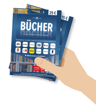 Hand hält Bücher Gutscheine